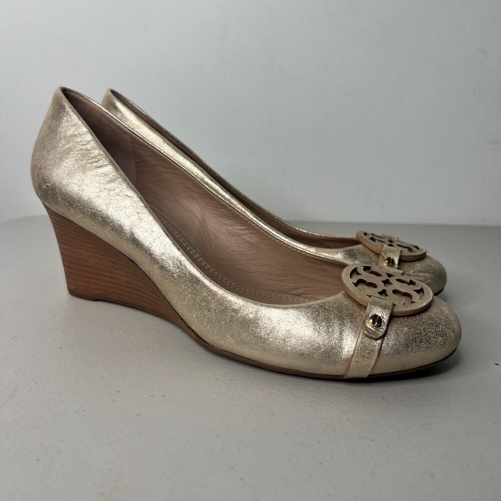 Tory Burch Metallic Leather Wedge Size 8